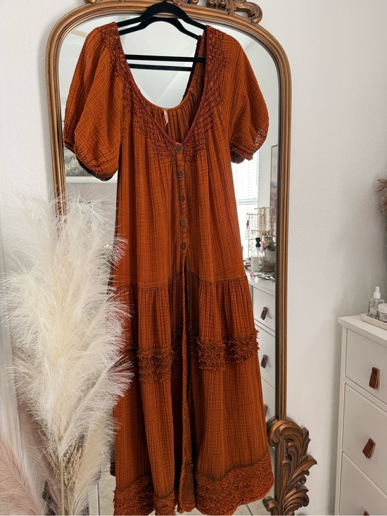 Free People Dresses & Skirts - Free People Burnt Orange Button-Front Maxi Dress